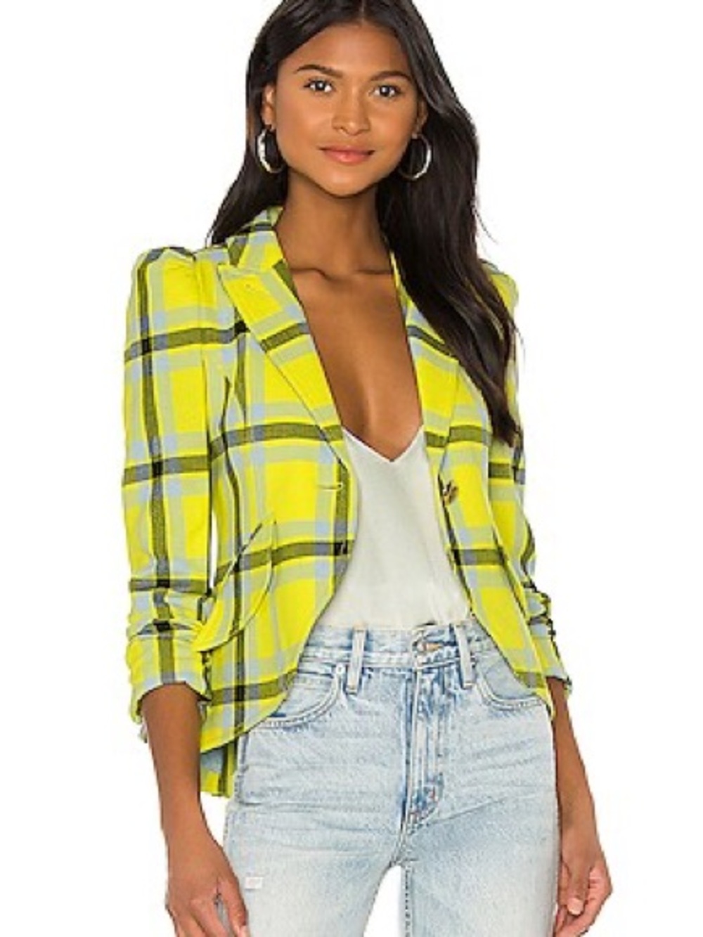 Smythe Yellow Plaid Tailored Blazer with Blue Accents